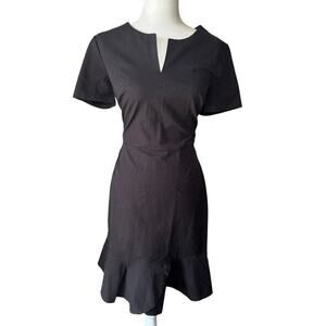 Banana Republic Black Midi Dress Flared Skirt Women’s Size 12 Classic Elegant